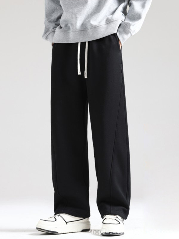 Мъжки свободни прави спортно-ежедневни панталони, средна талия, с колан и връзка, 65% памук, пролетно-есенен стил