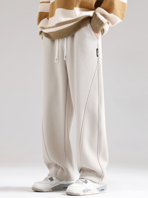 Мъжки свободни прави спортно-ежедневни панталони, средна талия, с колан и връзка, 65% памук, пролетно-есенен стил