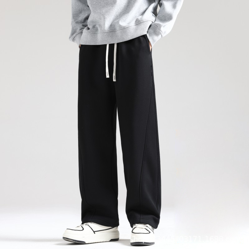 Мъжки свободни прави спортно-ежедневни панталони, средна талия, с колан и връзка, 65% памук, пролетно-есенен стил