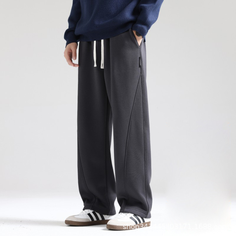 Мъжки свободни прави спортно-ежедневни панталони, средна талия, с колан и връзка, 65% памук, пролетно-есенен стил