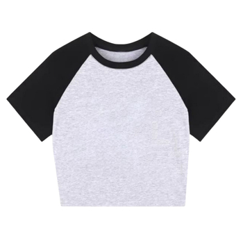 Футболка с цветни блокове, къс ръкав, слим фит, кръгло деколте, памук-еластан