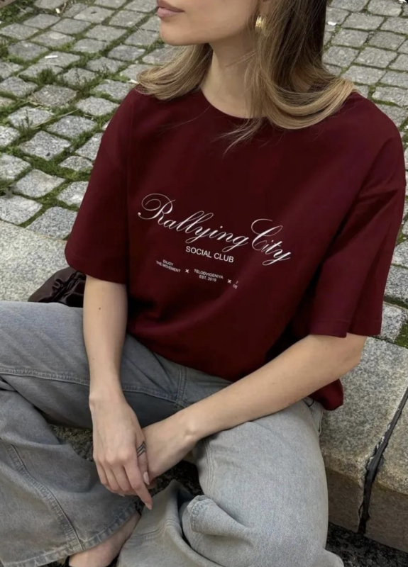 Oversize majica od 100% pamuka s natpisom, europsko-američki stil, elegantan ležeran komad