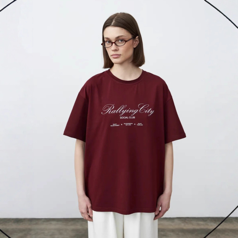 Oversize majica od 100% pamuka s natpisom, europsko-američki stil, elegantan ležeran komad
