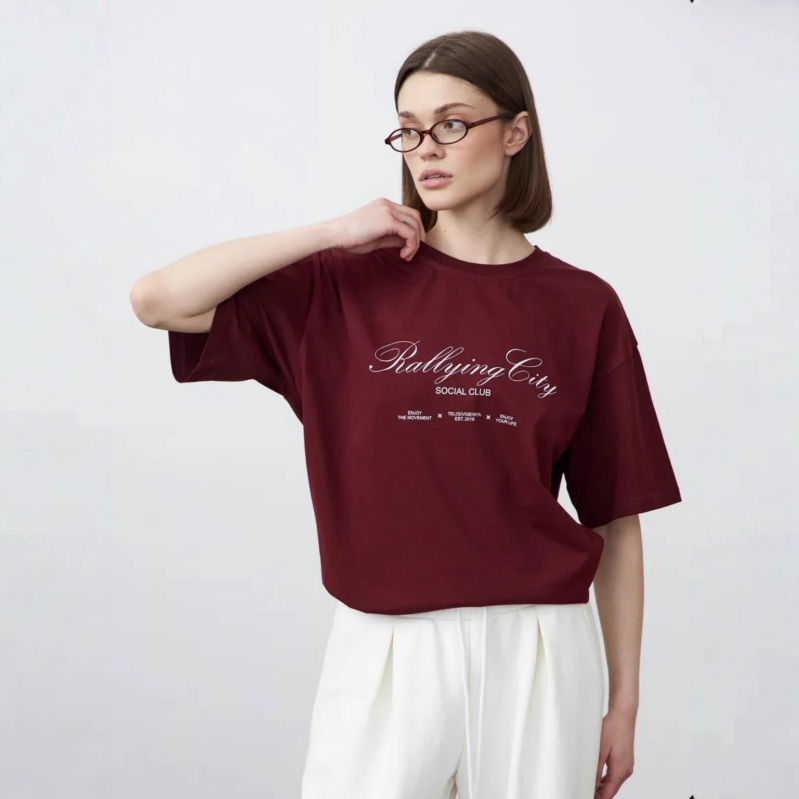 Oversize majica od 100% pamuka s natpisom, europsko-američki stil, elegantan ležeran komad