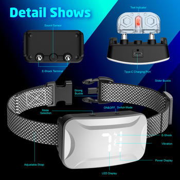 3S intelligens automatikus beállítással működő kutyatréner nyakörv – ugatás elleni, figyelmeztető hang, rezgés és elektromos sokk
