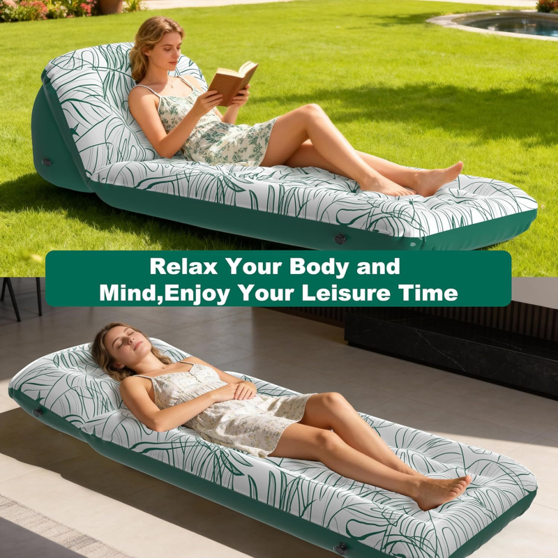 Надуваема лежанка с флокирана повърхност, PVC, ръчна помпа, тегло 1,6 кг, капацитет до 200 кг