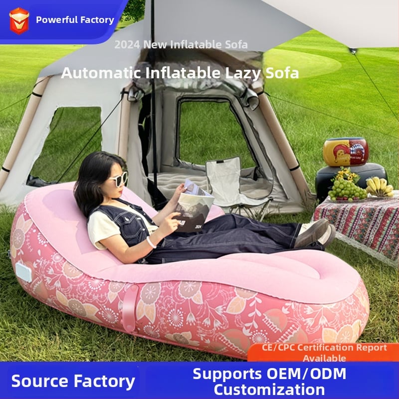 Anbelstyle Αυτόνομο φουσκωτό εξωτερικό μονόδιπλωτό καναπές-ανάπαυση με ηλεκτρική αντλία αέρα, PVC+flocking, μέγιστο φορτίο 150 kg