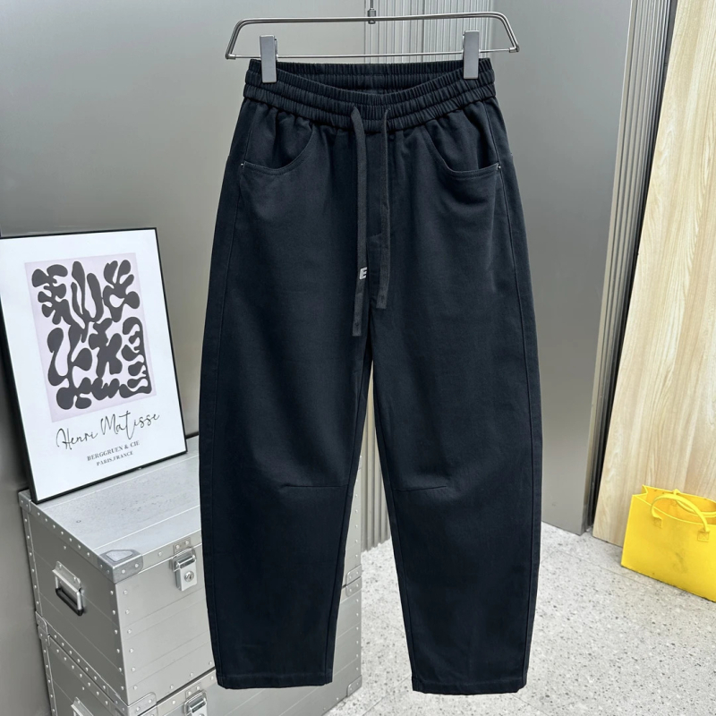 Pantaloni casual pentru bărbați, lungi, stil tineresc la modă, croială dreaptă, talie medie, închidere cu șnur, 100% poliester