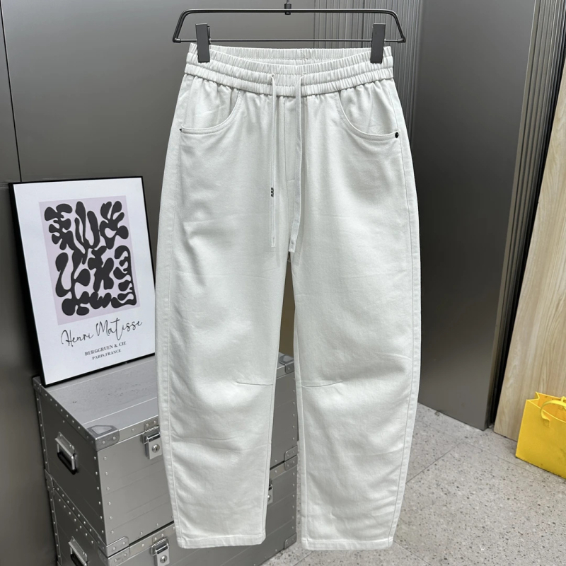 Pantaloni casual pentru bărbați, lungi, stil tineresc la modă, croială dreaptă, talie medie, închidere cu șnur, 100% poliester