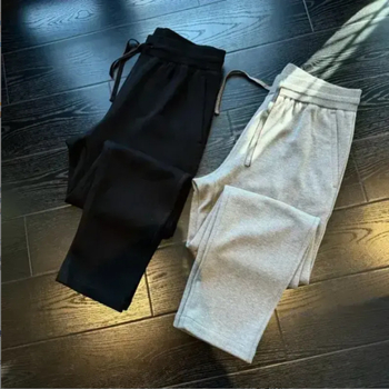 Pantaloni casual pentru bărbați, drepti, talie medie-înaltă, închidere cu șnur, amestec de in și poliester, micro-elastici, primăvară-toamnă