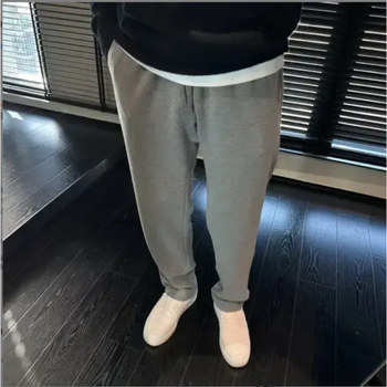 Pantaloni casual pentru bărbați, drepti, talie medie-înaltă, închidere cu șnur, amestec de in și poliester, micro-elastici, primăvară-toamnă