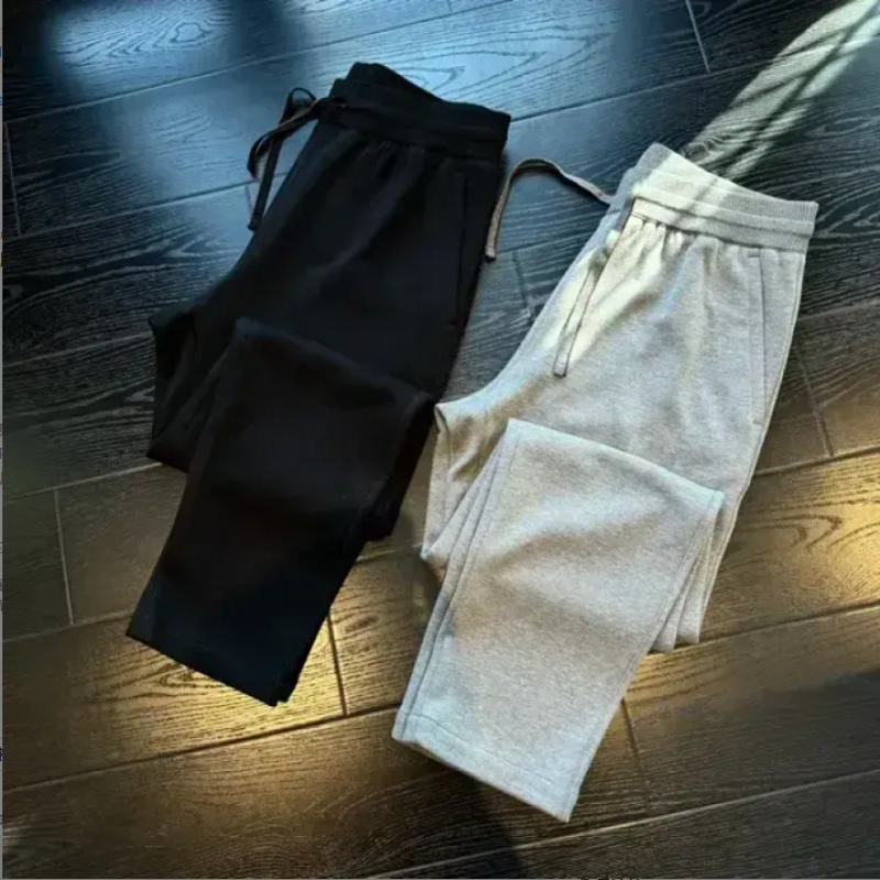 Pantaloni casual pentru bărbați, drepti, talie medie-înaltă, închidere cu șnur, amestec de in și poliester, micro-elastici, primăvară-toamnă