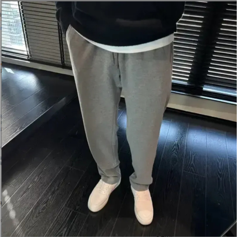 Pantaloni casual pentru bărbați, drepti, talie medie-înaltă, închidere cu șnur, amestec de in și poliester, micro-elastici, primăvară-toamnă