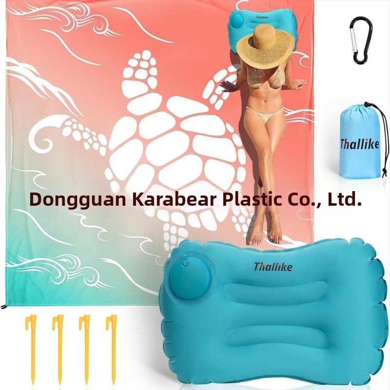 Φουσκωτή μαξιλαροθήκη ταξιδιού με χειροκίνητη αντλία, φορητό υπαίθριο οσφυϊκό μαξιλάρι, αδιάβροχη επιφάνεια PVC, 0.41 kg, κατάλληλο για έως 4 άτομα