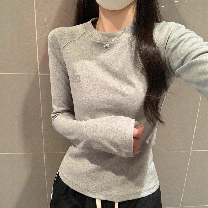 Išivana majica s okruglim izrezom, dugi rukav, poliester-bavlna tkanina, oversize