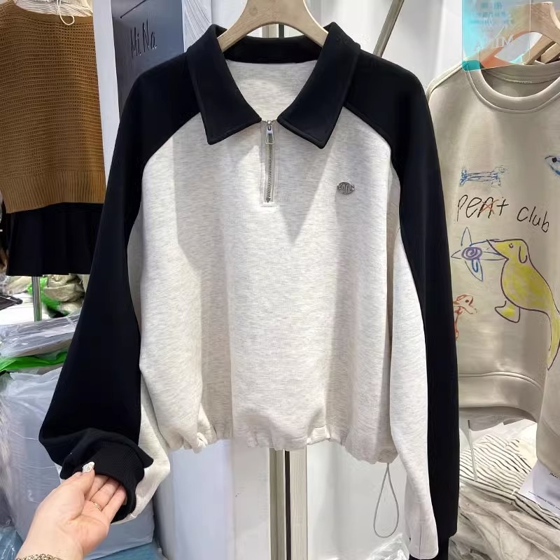 Plus-size džemper s kapuljom, flis unutrašnjost, polo ovratnik, oversize udoban stil