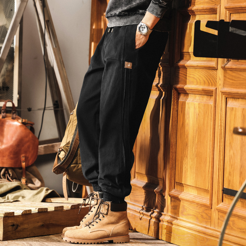 Мъжки панталони за работа и ежедневие, памук-еластан смес, средна талия, цип, прав крак, есен 2025