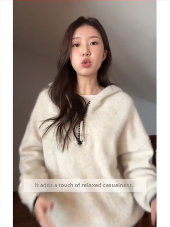 Ženski pleteni džemper s kapuljačom, kašmir–akrila smjesa, debeli, labav kroj, zatvarač, jesen-zima 2025