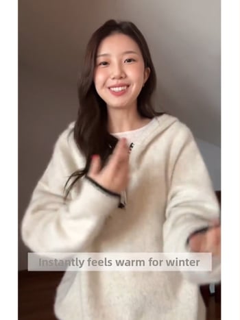 Ženski pleteni džemper s kapuljačom, kašmir–akrila smjesa, debeli, labav kroj, zatvarač, jesen-zima 2025