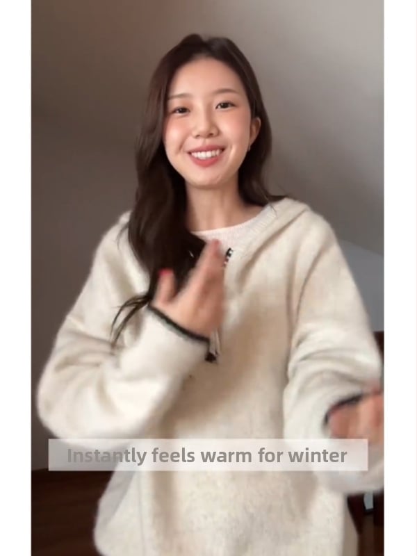 Ženski pleteni džemper s kapuljačom, kašmir–akrila smjesa, debeli, labav kroj, zatvarač, jesen-zima 2025