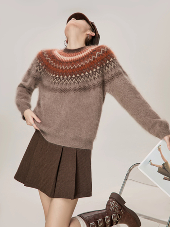 Pulover od pletene tkanine s okruglim izrezom, patchwork detalj, dugi rukavi, obična duljina (50–65 cm) – zima 2025, japansko-korejski casual stil