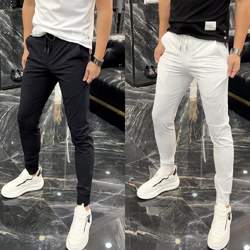 Muške sportske casual hlače, brzo sušeće, slim-fit, cropped dužine s manžetom, prozračni rastezljivi materijal