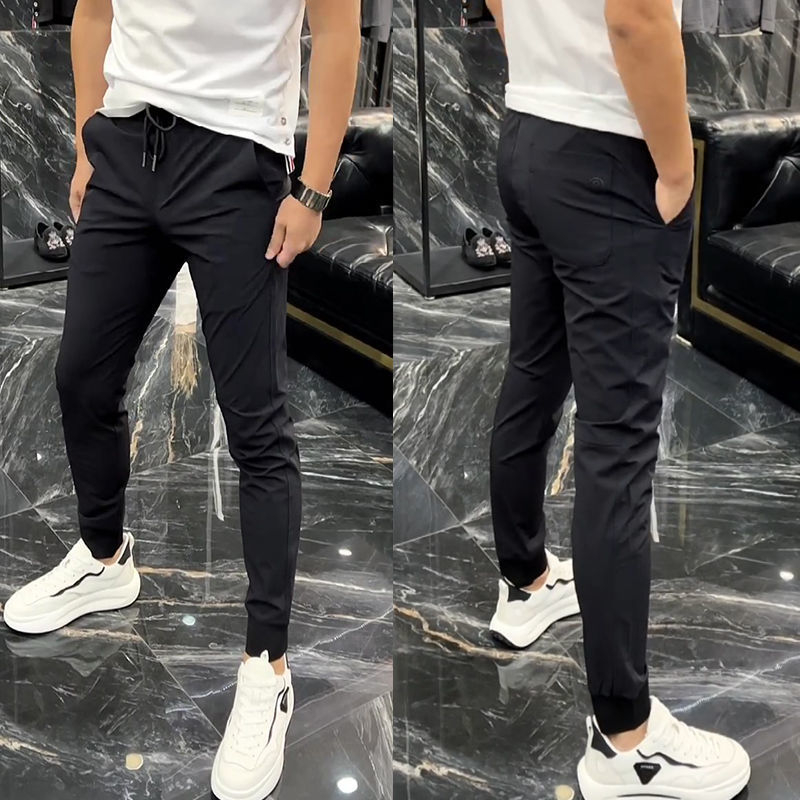 Muške sportske casual hlače, brzo sušeće, slim-fit, cropped dužine s manžetom, prozračni rastezljivi materijal