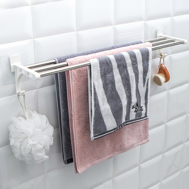 Safebet Držač za ručnike – montaža bez bušenja, držač ručnika i ormarić za kupaonicu, od nehrđajućeg čelika i PP, dizajn s 2 ili 3 šipke