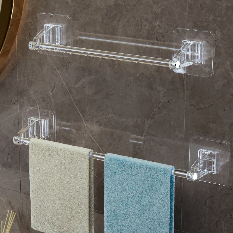 Držač ručnika za kupaonicu s dvostrukom šipkom, bez bušenja, prozirni akril, moderni minimalistički dizajn, nosivost 25 kg, 1 sloj