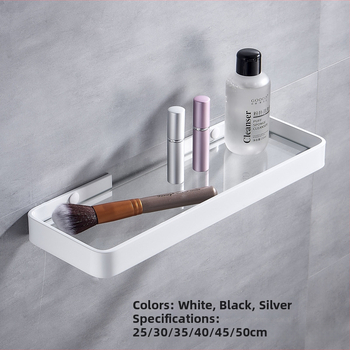 Bez bušenja zidna polica za kupaonicu sa kvadratnim staklenim prednjim dijelom, Space aluminij, nosivost 1–5 kg, minimalistički stil