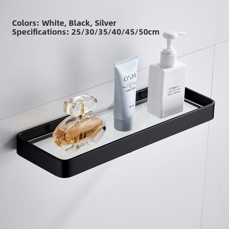 Bez bušenja zidna polica za kupaonicu sa kvadratnim staklenim prednjim dijelom, Space aluminij, nosivost 1–5 kg, minimalistički stil