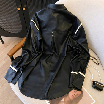 Kožna jakna - rever, dugi rukavi, jednostruko kopčanje, PU materijal, gradski stil
