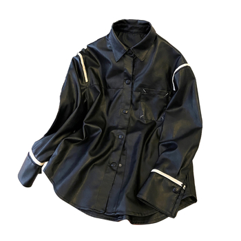 Kožna jakna - rever, dugi rukavi, jednostruko kopčanje, PU materijal, gradski stil