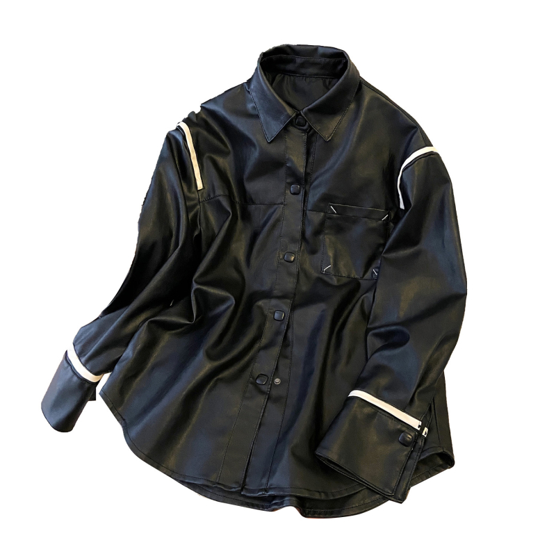 Kožna jakna - rever, dugi rukavi, jednostruko kopčanje, PU materijal, gradski stil