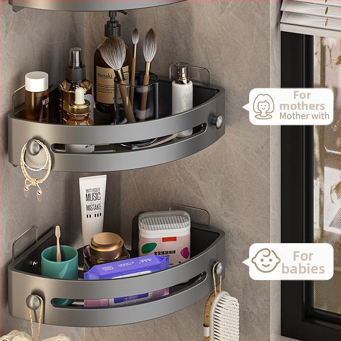 Kupaonski stalak s usisnim držačem, kutni trokutasti zidni organizator, plast, završna lakirana površina, 1 sloj, model 222, nosivost 10