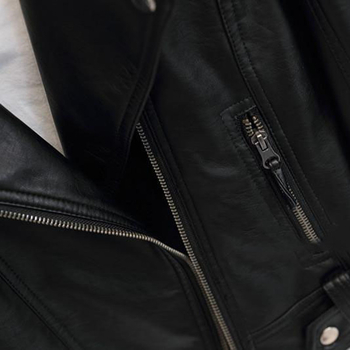 PU kožna biker jakna s reverom, kratkog kroja, korejskog stila za žene