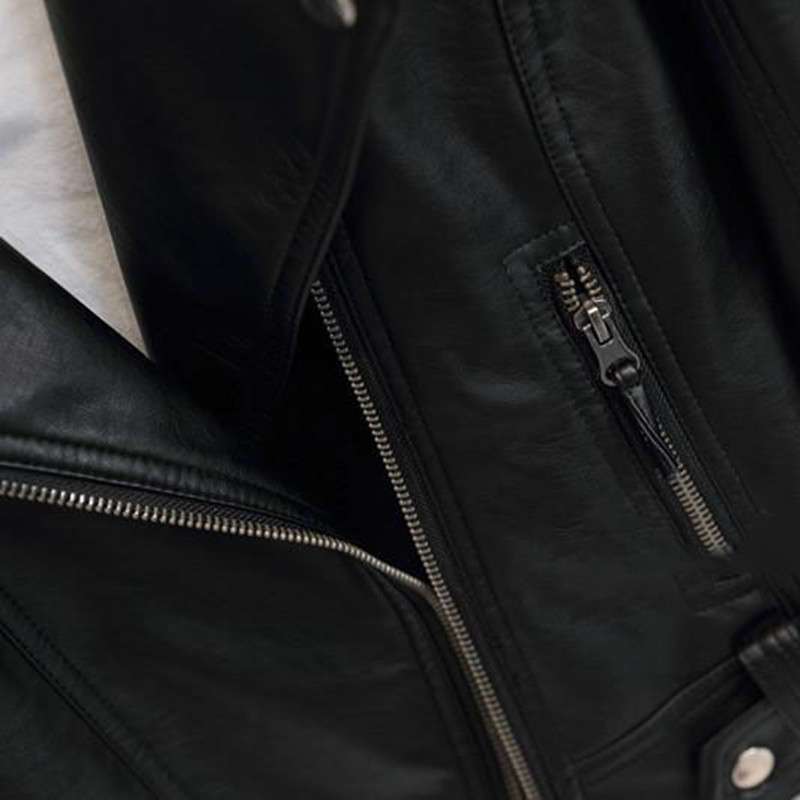 PU kožna biker jakna s reverom, kratkog kroja, korejskog stila za žene
