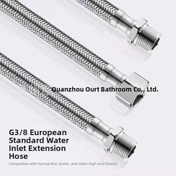 Ανοξείδωτος εύκαμπτος σωλήνας με μεταλλικό πλέγμα – προσαρμογέας σωλήνα εισροής με εξωτερική βίδα 3/8, 304 ανοξείδωτο ατσάλι, χειροκίνητη σύνδεση, 0–90°C, 1.0 MPa