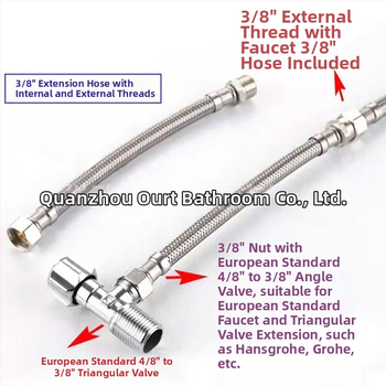 Ανοξείδωτος εύκαμπτος σωλήνας με μεταλλικό πλέγμα – προσαρμογέας σωλήνα εισροής με εξωτερική βίδα 3/8, 304 ανοξείδωτο ατσάλι, χειροκίνητη σύνδεση, 0–90°C, 1.0 MPa