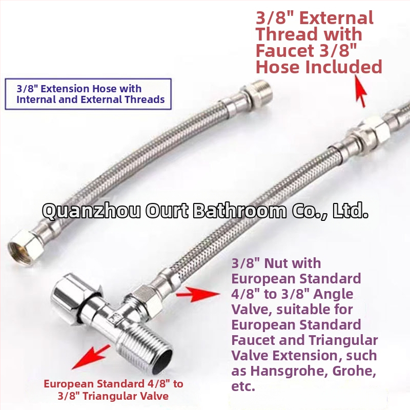 Ανοξείδωτος εύκαμπτος σωλήνας με μεταλλικό πλέγμα – προσαρμογέας σωλήνα εισροής με εξωτερική βίδα 3/8, 304 ανοξείδωτο ατσάλι, χειροκίνητη σύνδεση, 0–90°C, 1.0 MPa