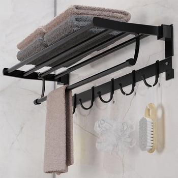 Sklopivi držač ručnika za kupaonicu od Space aluminijske legure s mrežastom košarom, 2-slojni, polirana površina, nosivost 5–10 kg