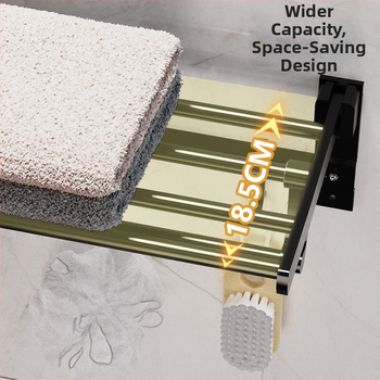 Sklopivi držač ručnika za kupaonicu od Space aluminijske legure s mrežastom košarom, 2-slojni, polirana površina, nosivost 5–10 kg