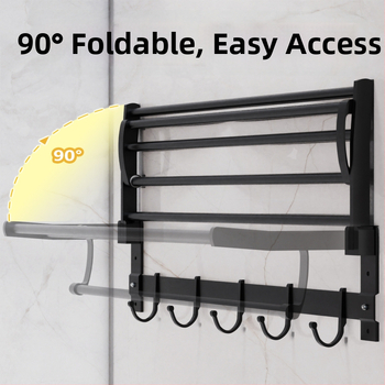 Sklopivi držač ručnika za kupaonicu od Space aluminijske legure s mrežastom košarom, 2-slojni, polirana površina, nosivost 5–10 kg