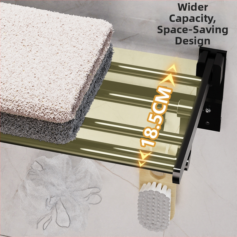 Sklopivi držač ručnika za kupaonicu od Space aluminijske legure s mrežastom košarom, 2-slojni, polirana površina, nosivost 5–10 kg