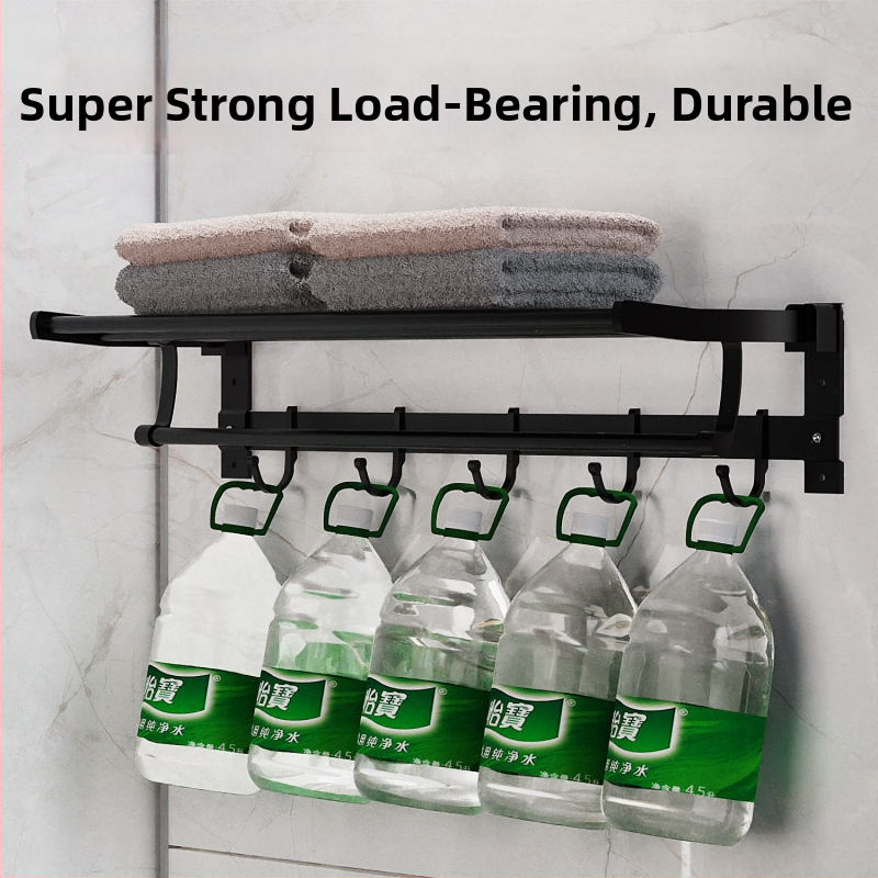 Sklopivi držač ručnika za kupaonicu od Space aluminijske legure s mrežastom košarom, 2-slojni, polirana površina, nosivost 5–10 kg