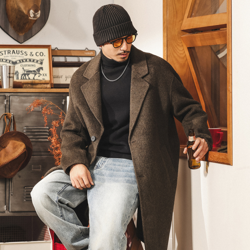 Muški dvostrano kašmir kaput, srednje duljine, zimska toplina, američki modni stil
