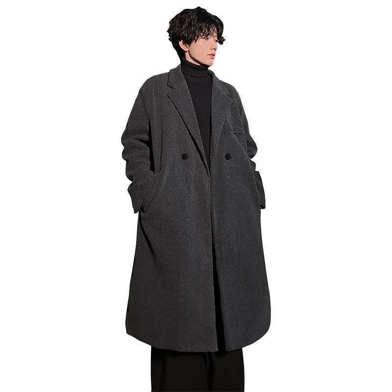 Muški kaput, korejskog stila, slobodan kroj, do koljena, debela poliesterna smjesa, podstava od poliestera