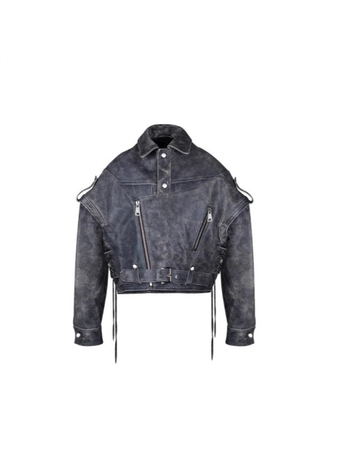 Изкуствено кожено яке, поло яка, цип за закопчаване, свободна кройка, уличен стил