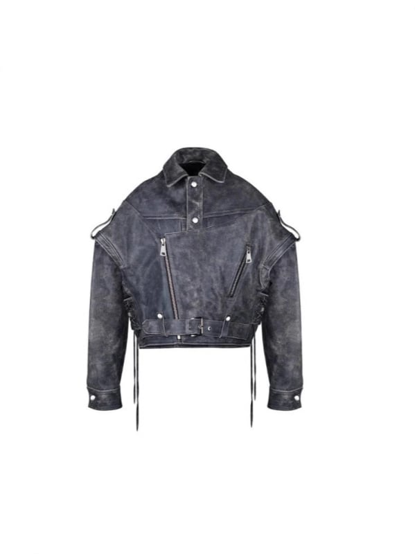 Изкуствено кожено яке, поло яка, цип за закопчаване, свободна кройка, уличен стил