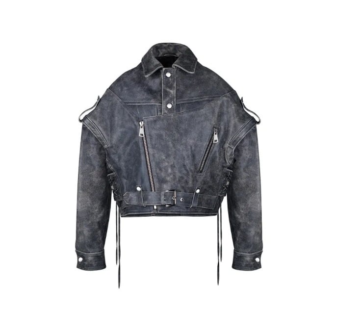 Изкуствено кожено яке, поло яка, цип за закопчаване, свободна кройка, уличен стил